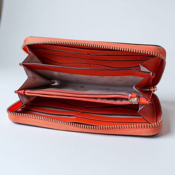 Kate Spade Leila Large Continental Wallet Zipper Closure Orange Pebbled Leather - Picture 6 of 10